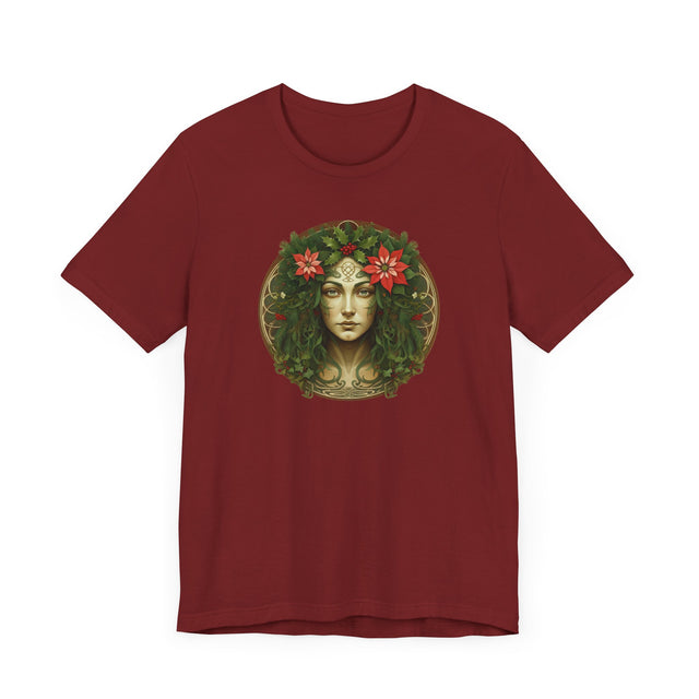 Celtic Christmas Green Woman Circle T-shirt, Yuletide Nature Shirt