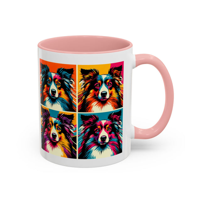 Miniature American Shepherds Coffee Cup,4-Panel Pop Art Mug,MAS Lover,Mini Aussie Mom,Mini Aussie Dad,Dog Lover Gift,Miniature American Shepherd Gift
