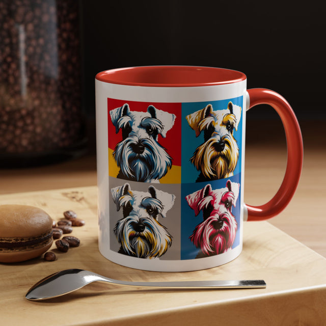 White Miniature Schnauzer Coffee Cup,4-Panel Pop Art Mug,Miniature Schnauzer Lover,Mini Schnauzer Mom,Mini Schnauzer Dad,Dog Lover Gift
