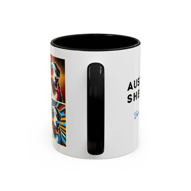 Australian Shepherds Coffee Cup,4-Panel Pop Art Mug,Australian Shepherd Lover,Aussie Shepherd Mom,Aussie Dad,Dog Lover Gift,Aussie Shepherd Gift