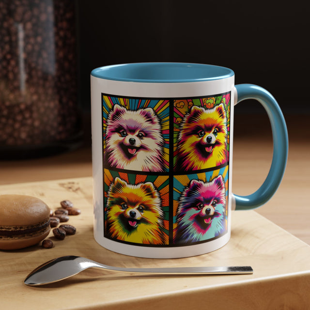 Pomeranians Coffee Cup,4-Panel Pop Art Mug,Pomeranian Lover,Pom Mom,Pom Pom Dad,Dog Lover Gift,Pomeranian Gift