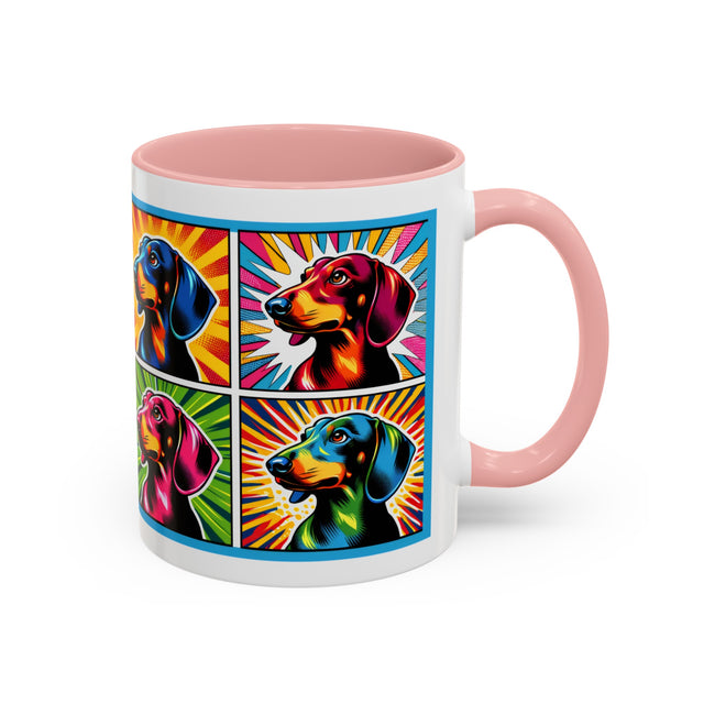 Dachshund Coffee Cup,4-Panel Pop Art Mug,Dachshund Lover,Doxie Mom or Dad,Dog Lover Gift,Wiener Dog,Sausage Dog,Low Rider dog