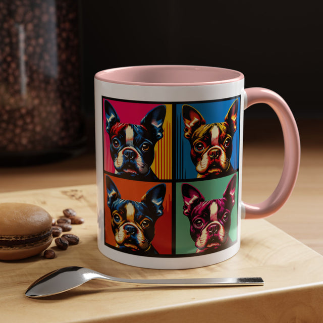 Boston Terrier Coffee Cup,4-Panel Pop Art Mug,Boston Terrier Lover,Boston Terrier Mom,Roundhead Dad,Dog Lover Gift,Boston Terrier Gift