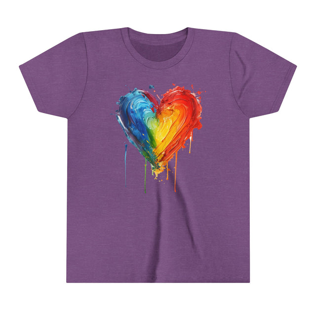 Painted Rainbow Heart T-shirt, Pride Shirt, Youth Size