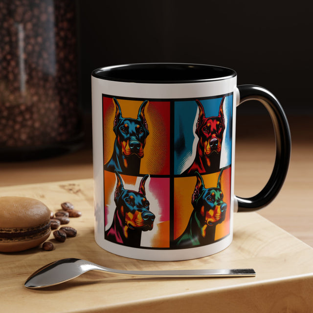 Doberman Pinschers Coffee Cup,4-Panel Pop Art Mug,Doberman Lover,Dobie Mom,Dobe Dad,Dog Lover Gift,Doberman Pinscher Gift