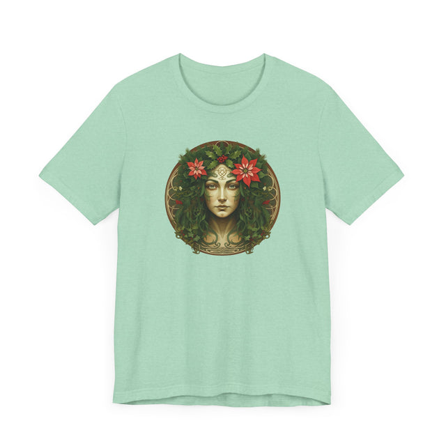 Celtic Christmas Green Woman Circle T-shirt, Yuletide Nature Shirt