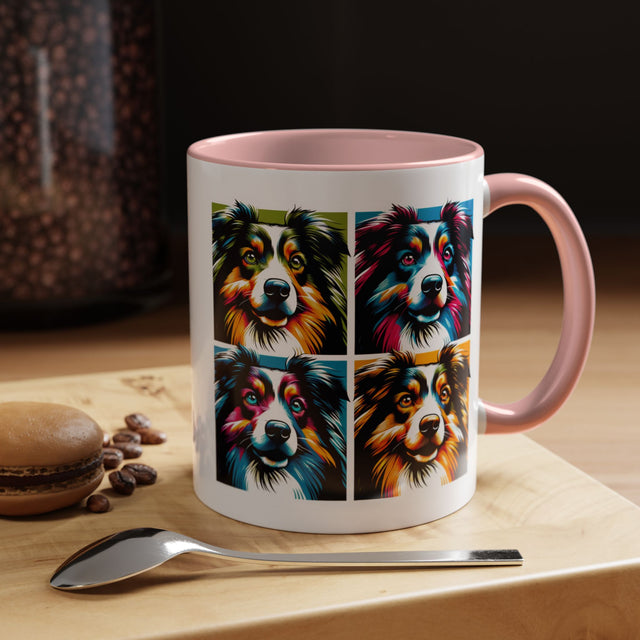 Miniature American Shepherds Coffee Cup,4-Panel Pop Art Mug,MAS Lover,Mini Aussie Mom,Mini Aussie Dad,Dog Lover Gift,Miniature American Shepherd Gift