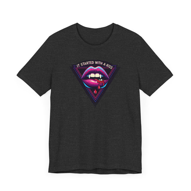 It Started With A Kiss Vampire T-shirt, Halloween Tee, Neon Goth