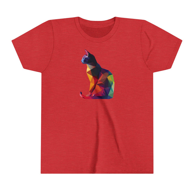 Geometric Rainbow Cat T-shirt,Pride Shirt,Cat Lover Top,Rainbow Animals,LGBTQ+ Tee,Queer,Gay,Lesbian,Bisexual,Trans,Feline,Kitten,Kitty,Youth Size