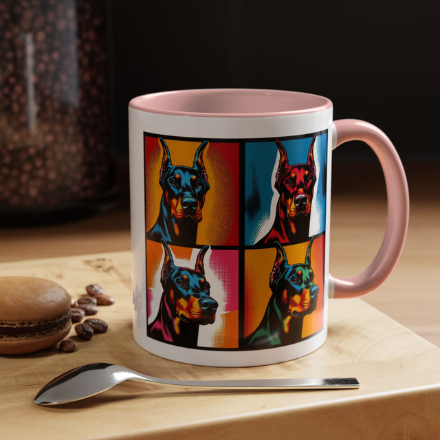 Doberman Pinschers Coffee Cup,4-Panel Pop Art Mug,Doberman Lover,Dobie Mom,Dobe Dad,Dog Lover Gift,Doberman Pinscher Gift