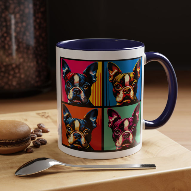 Boston Terrier Coffee Cup,4-Panel Pop Art Mug,Boston Terrier Lover,Boston Terrier Mom,Roundhead Dad,Dog Lover Gift,Boston Terrier Gift