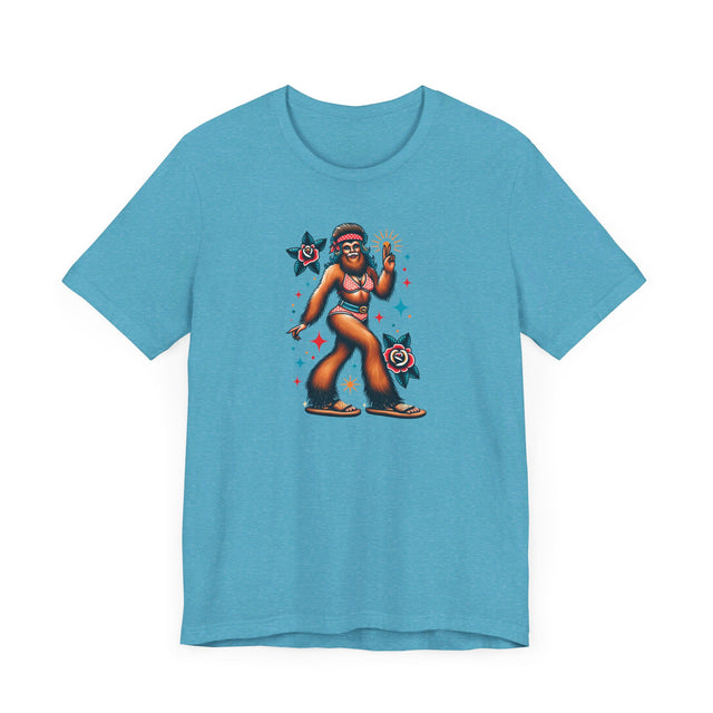Hippy Chick Bigfoot T-shirt, Flash Tattoo Style Shirt