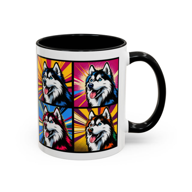 Siberian Huskies Coffee Cup,4-Panel Pop Art Mug,Husky Lover,Husky Mom,Sibe Dad,Dog Lover Gift,Siberian Husky Gift