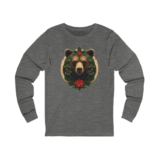 Green Man Christmas Brown Bear Tee, Winter T-shirt, Long sleeve