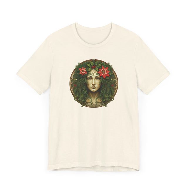 Celtic Christmas Green Woman Circle T-shirt, Yuletide Nature Shirt
