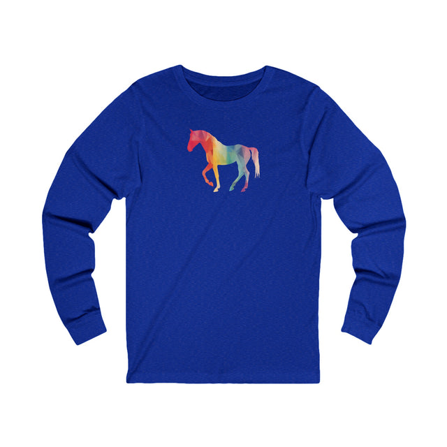 Geometric Rainbow Horse Long Sleeve T-shirt,Pride Shirt,Queer Top,Rainbow Animals,LGBTQ+ Tee,Equine Lover Gift,Gay,Lesbian,Bisexual,Trans,Pony,Colt