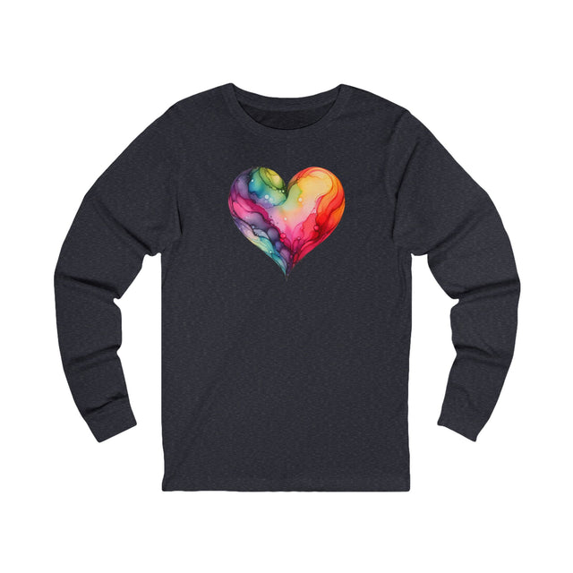 Rainbow Heart Alcohol Ink long sleeve,Pride Heart Shirt,Rainbow Heart T-shirt, LGBTQ+ Tee, Queer,Unisex Jersey Long Sleeve Tee