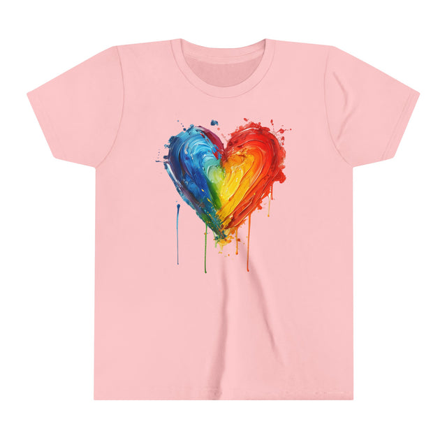 Painted Rainbow Heart T-shirt, Pride Shirt, Youth Size