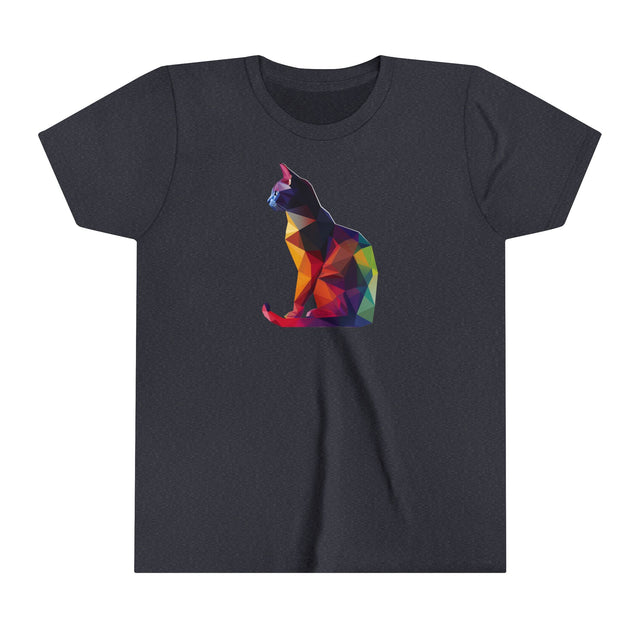 Geometric Rainbow Cat T-shirt,Pride Shirt,Cat Lover Top,Rainbow Animals,LGBTQ+ Tee,Queer,Gay,Lesbian,Bisexual,Trans,Feline,Kitten,Kitty,Youth Size
