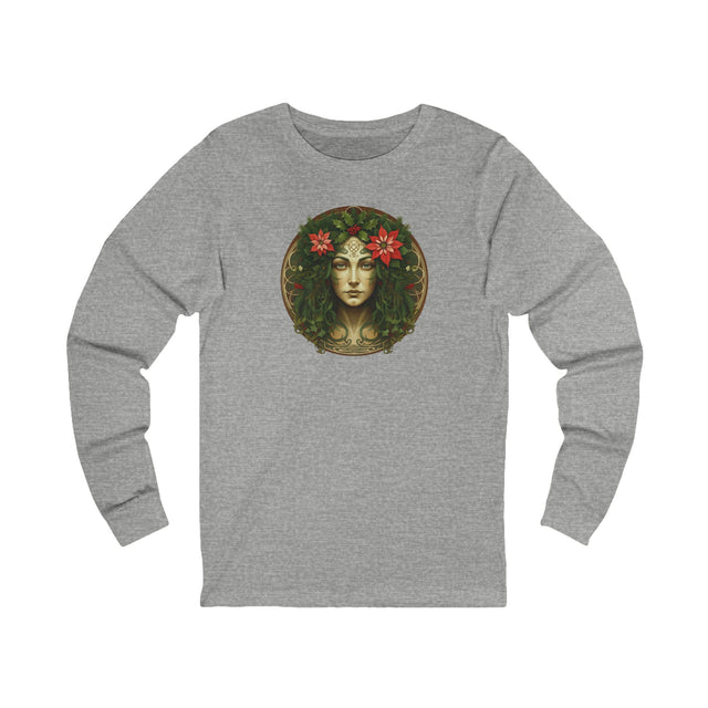 Green Woman Circular Christmas Tee, Yuletide T-shirt, Long sleeve