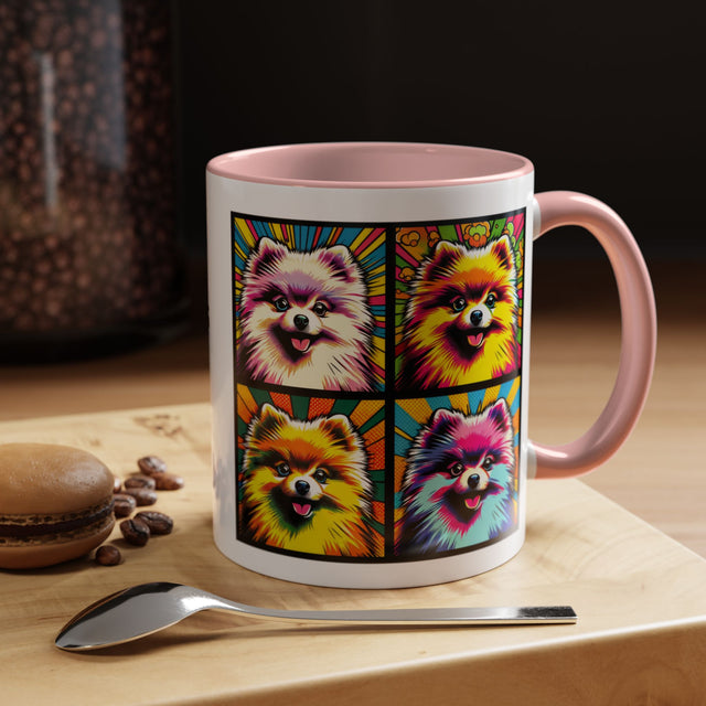 Pomeranians Coffee Cup,4-Panel Pop Art Mug,Pomeranian Lover,Pom Mom,Pom Pom Dad,Dog Lover Gift,Pomeranian Gift