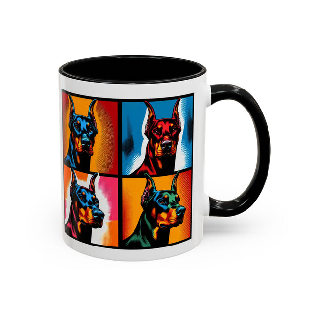 Doberman Pinschers Coffee Cup,4-Panel Pop Art Mug,Doberman Lover,Dobie Mom,Dobe Dad,Dog Lover Gift,Doberman Pinscher Gift
