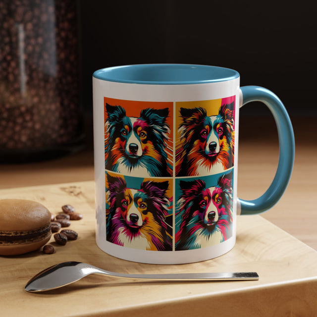 Miniature American Shepherds Coffee Cup,4-Panel Pop Art Mug,MAS Lover,Mini Aussie Mom,Mini Aussie Dad,Dog Lover Gift,Miniature American Shepherd Gift