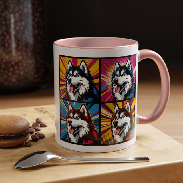 Siberian Huskies Coffee Cup,4-Panel Pop Art Mug,Husky Lover,Husky Mom,Sibe Dad,Dog Lover Gift,Siberian Husky Gift