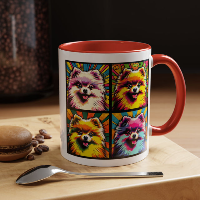 Pomeranians Coffee Cup,4-Panel Pop Art Mug,Pomeranian Lover,Pom Mom,Pom Pom Dad,Dog Lover Gift,Pomeranian Gift
