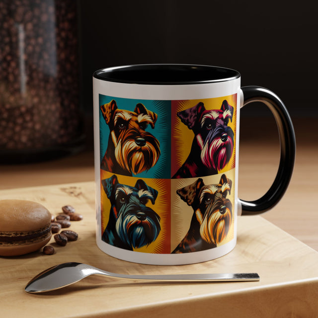 Black Miniature Schnauzer Coffee Cup, 4-Panel Pop Art Mug