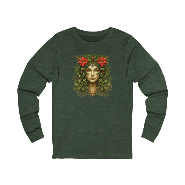 Green Woman Christmas Tee, Winter T-shirt, Long sleeve