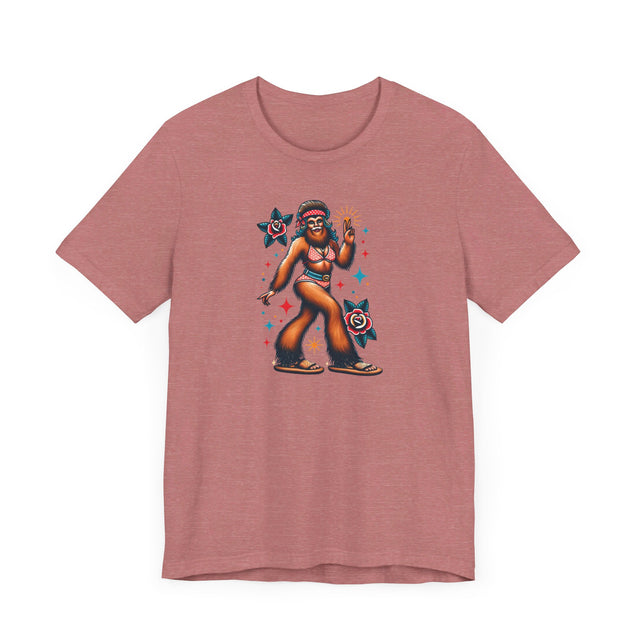 Hippy Chick Bigfoot T-shirt, Flash Tattoo Style Shirt