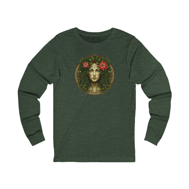 Green Woman Circular Christmas Tee, Yuletide T-shirt, Long sleeve
