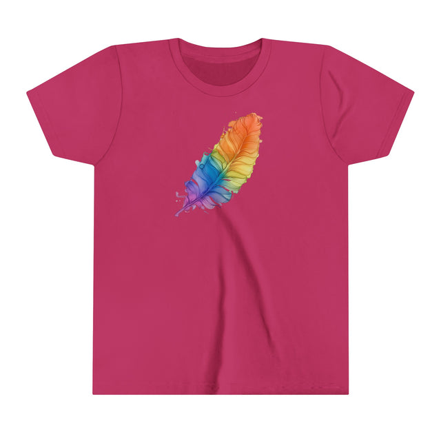 Rainbow Feather T-shirt,Pride Shirt,Bird Lover Top,Rainbow Animals,LGBTQ+ Tee,Queer,Gay,Lesbian,Bisexual,Trans,Youth Size