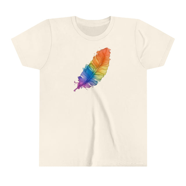 Rainbow Feather T-shirt,Pride Shirt,Bird Lover Top,Rainbow Animals,LGBTQ+ Tee,Queer,Gay,Lesbian,Bisexual,Trans,Youth Size
