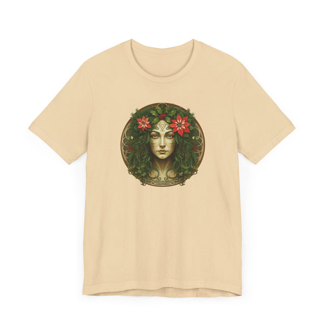 Celtic Christmas Green Woman Circle T-shirt, Yuletide Nature Shirt