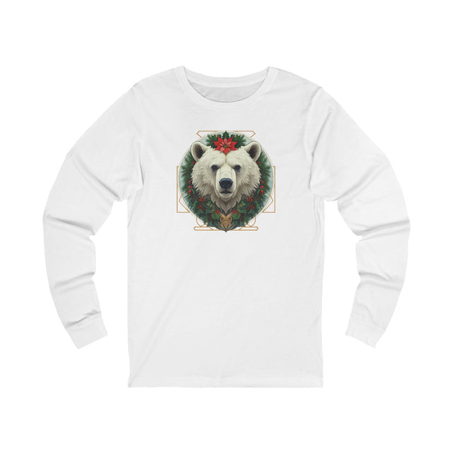 Green Man Christmas Polar Bear Tee, Yuletide Bear T-shirt, Long sleeve