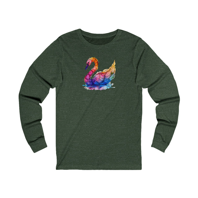 Rainbow Swan Long Sleeve T-shirt,Pride Shirt,Queer Top,Rainbow Animals,LGBTQ+ Tee,Bird Lover Gift