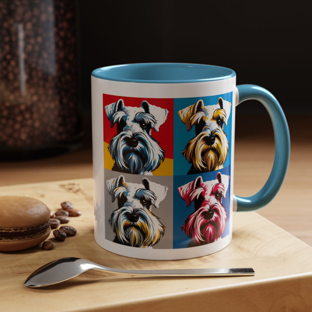 White Miniature Schnauzer Coffee Cup,4-Panel Pop Art Mug,Miniature Schnauzer Lover,Mini Schnauzer Mom,Mini Schnauzer Dad,Dog Lover Gift