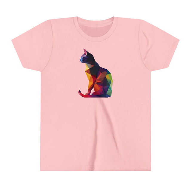 Geometric Rainbow Cat T-shirt,Pride Shirt,Cat Lover Top,Rainbow Animals,LGBTQ+ Tee,Queer,Gay,Lesbian,Bisexual,Trans,Feline,Kitten,Kitty,Youth Size
