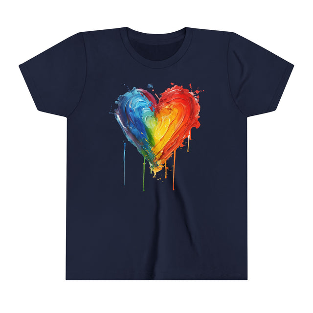 Painted Rainbow Heart T-shirt, Pride Shirt, Youth Size