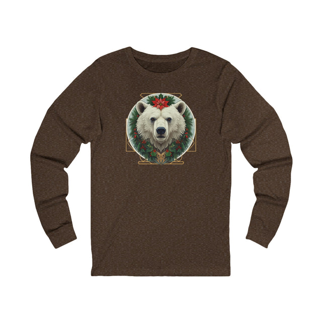 Green Man Christmas Polar Bear Tee, Yuletide Bear T-shirt, Long sleeve