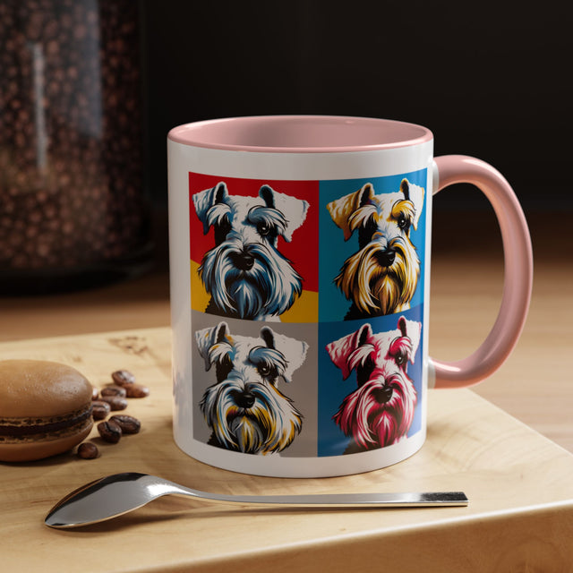 White Miniature Schnauzer Coffee Cup,4-Panel Pop Art Mug,Miniature Schnauzer Lover,Mini Schnauzer Mom,Mini Schnauzer Dad,Dog Lover Gift