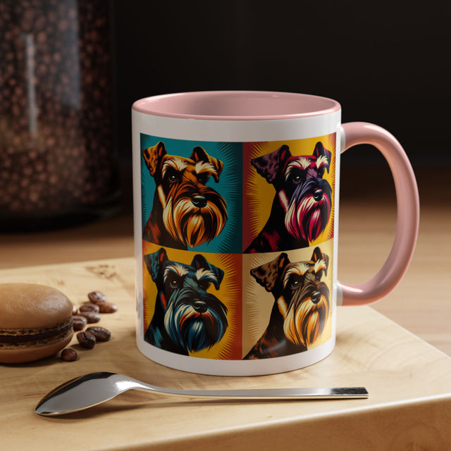 Black Miniature Schnauzer Coffee Cup, 4-Panel Pop Art Mug