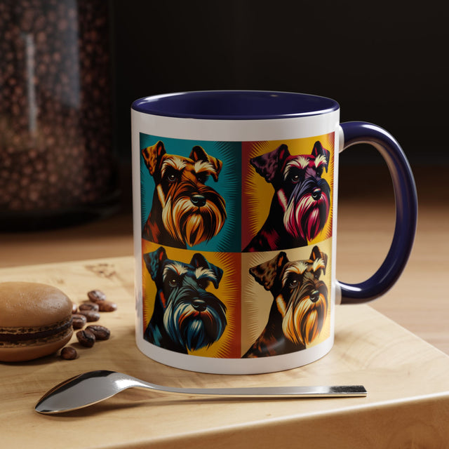 Black Miniature Schnauzer Coffee Cup, 4-Panel Pop Art Mug