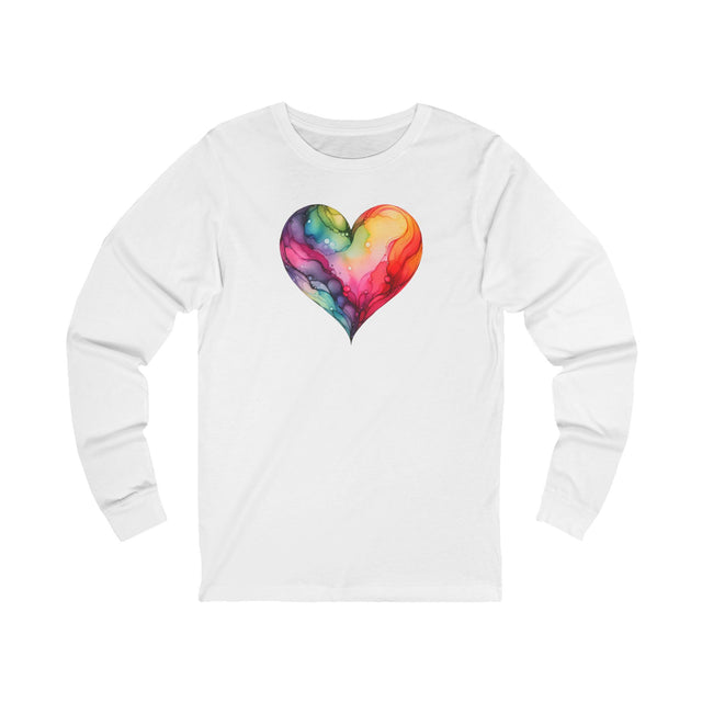 Rainbow Heart Alcohol Ink long sleeve,Pride Heart Shirt,Rainbow Heart T-shirt, LGBTQ+ Tee, Queer,Unisex Jersey Long Sleeve Tee