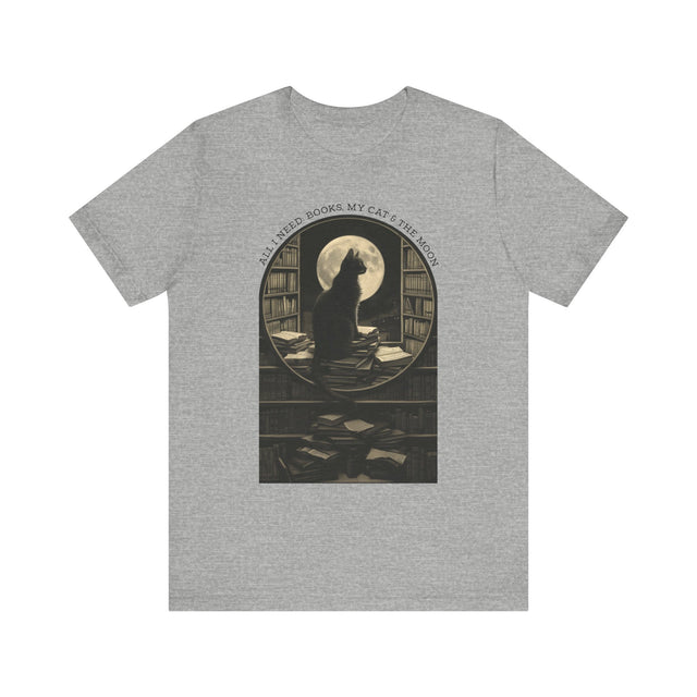 Cats & Books Shirt, Book Lover, Moon T-Shirt, Cat Lover T shirt, Gift for Her, Reader, Witchy Woman Top, Mom Gift, Librarian Tee, Bookworm