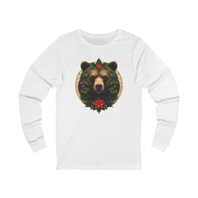 Green Man Christmas Brown Bear Tee, Winter T-shirt, Long sleeve