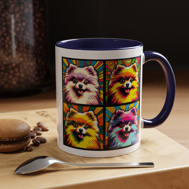 Pomeranians Coffee Cup,4-Panel Pop Art Mug,Pomeranian Lover,Pom Mom,Pom Pom Dad,Dog Lover Gift,Pomeranian Gift
