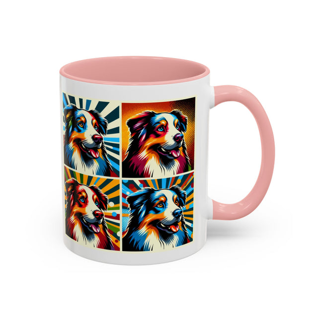 Australian Shepherds Coffee Cup,4-Panel Pop Art Mug,Australian Shepherd Lover,Aussie Shepherd Mom,Aussie Dad,Dog Lover Gift,Aussie Shepherd Gift
